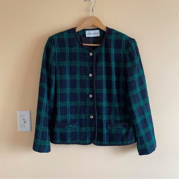 Vintage Green and Blue Plaid Blazer - Picture 2 of 9